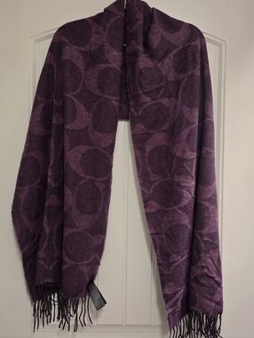 COACH Purple Logo Wrap Scarf. Wool/silk/ cashmere blend